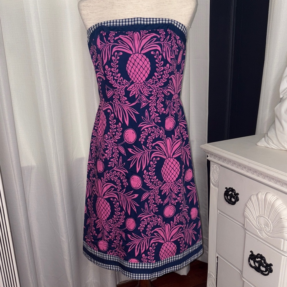 Vintage Lilly Pulitzer Strapless Dress in Pink and Navy